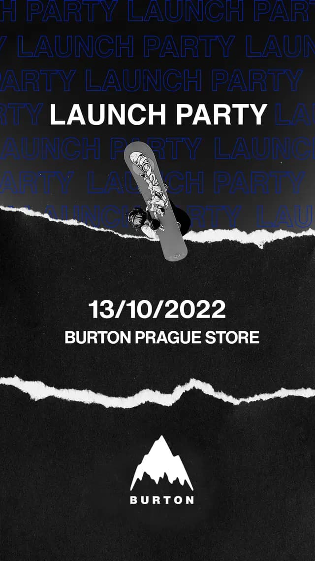 Plakát Launch Party se snowboardem a datem 13/10/2022